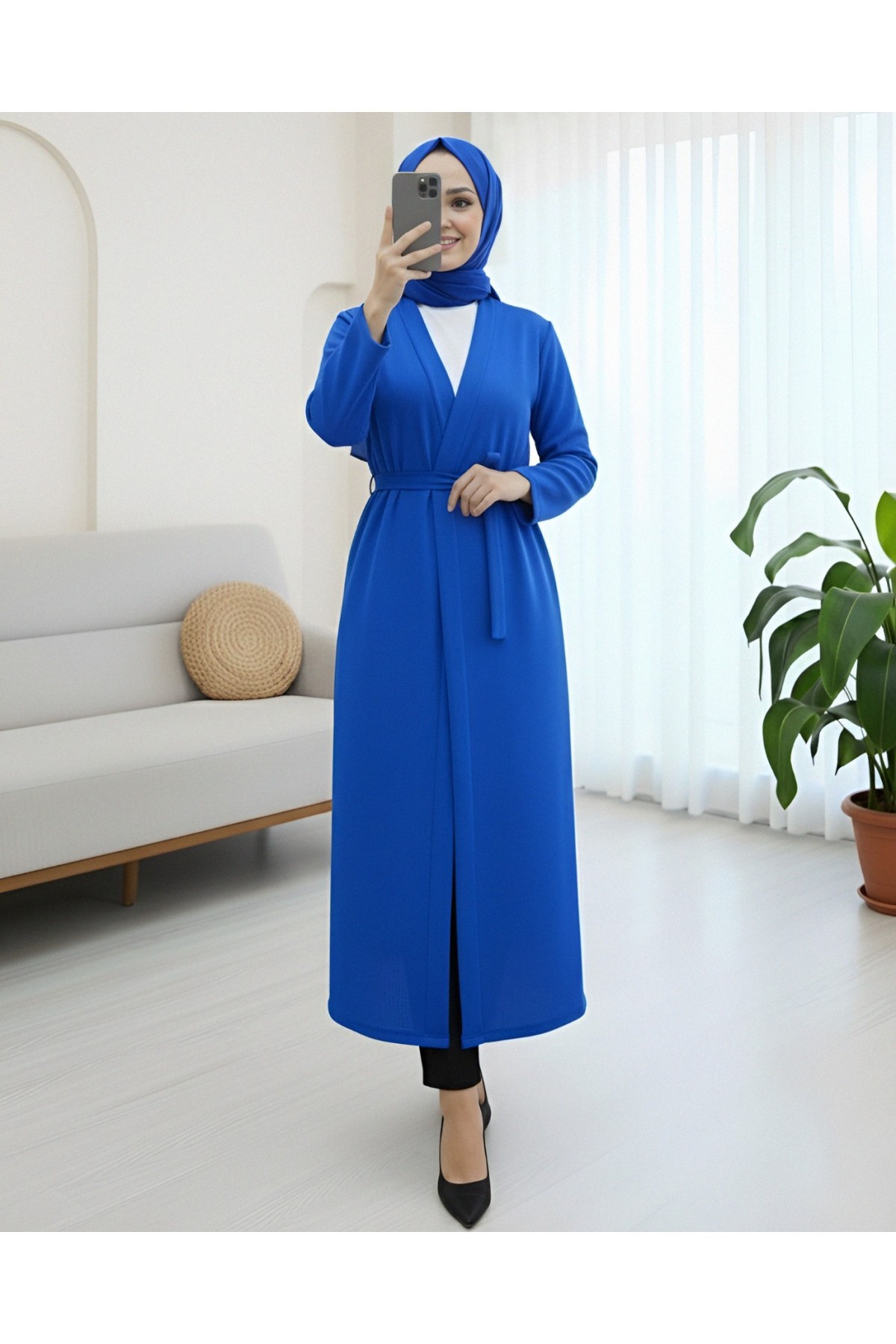 Önü Çift Bağlamalı Uzun Kap -Saks