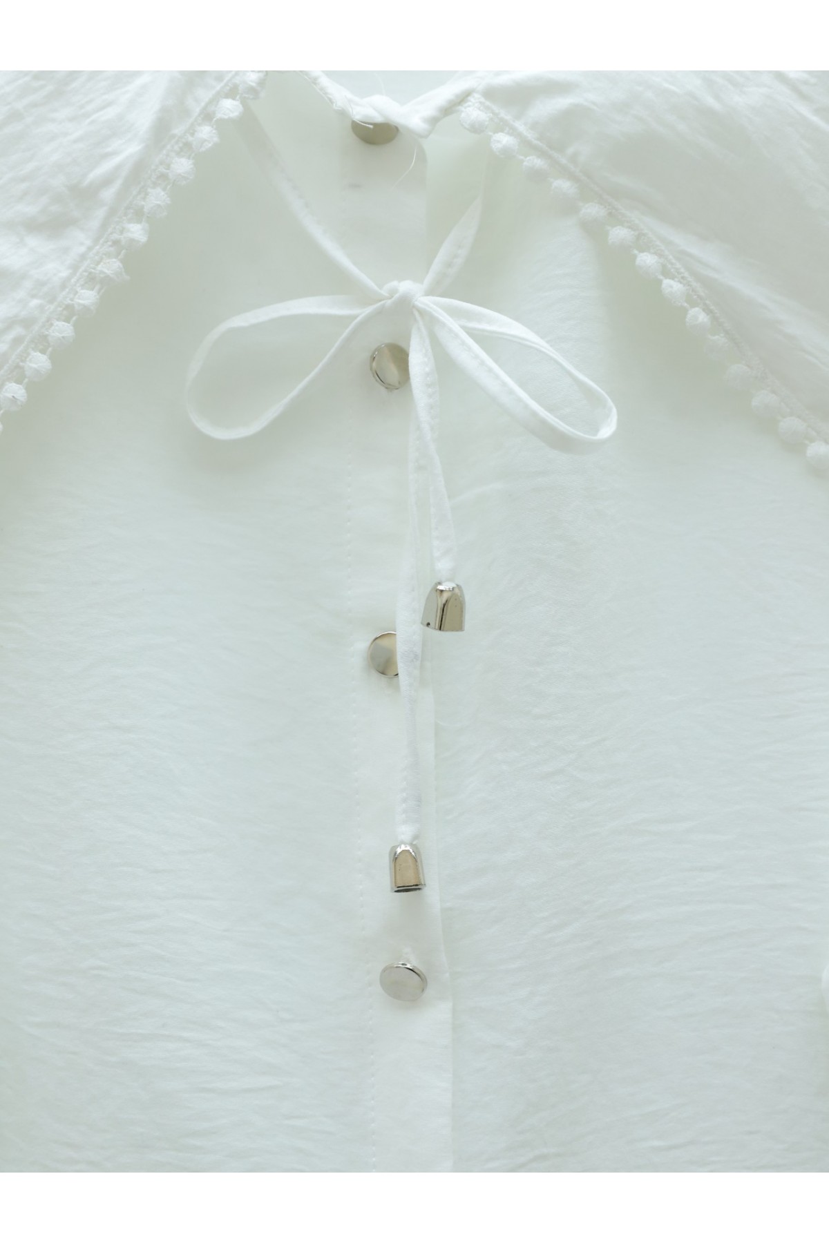 Bebe Yaka Dantelli Kolu Lastikli Gömlek -Beyaz