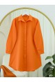 Gizli Düğmeli Oval Kesim Uzun Gömlek -Turuncu