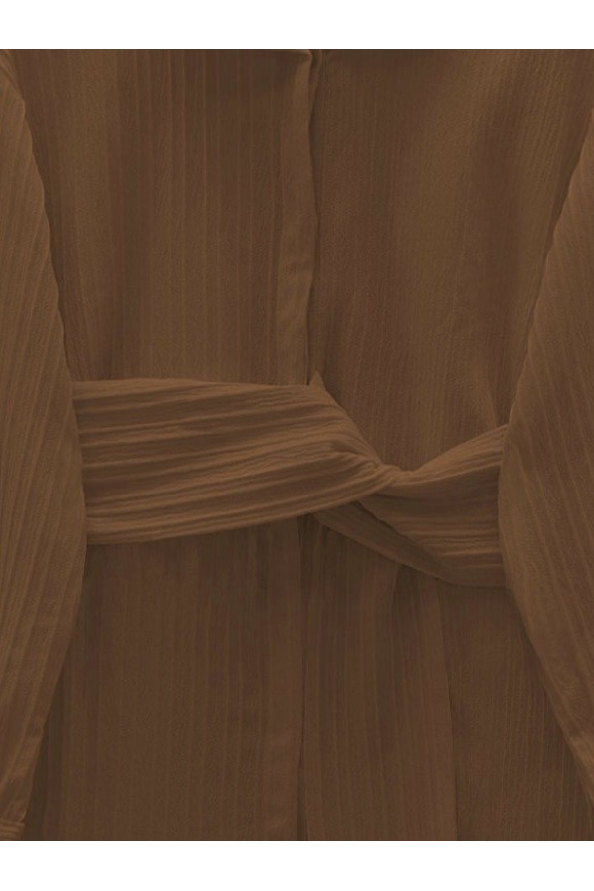 Belden Bağlamalı Fitlli Krinkıl Gömlek   -Kahve