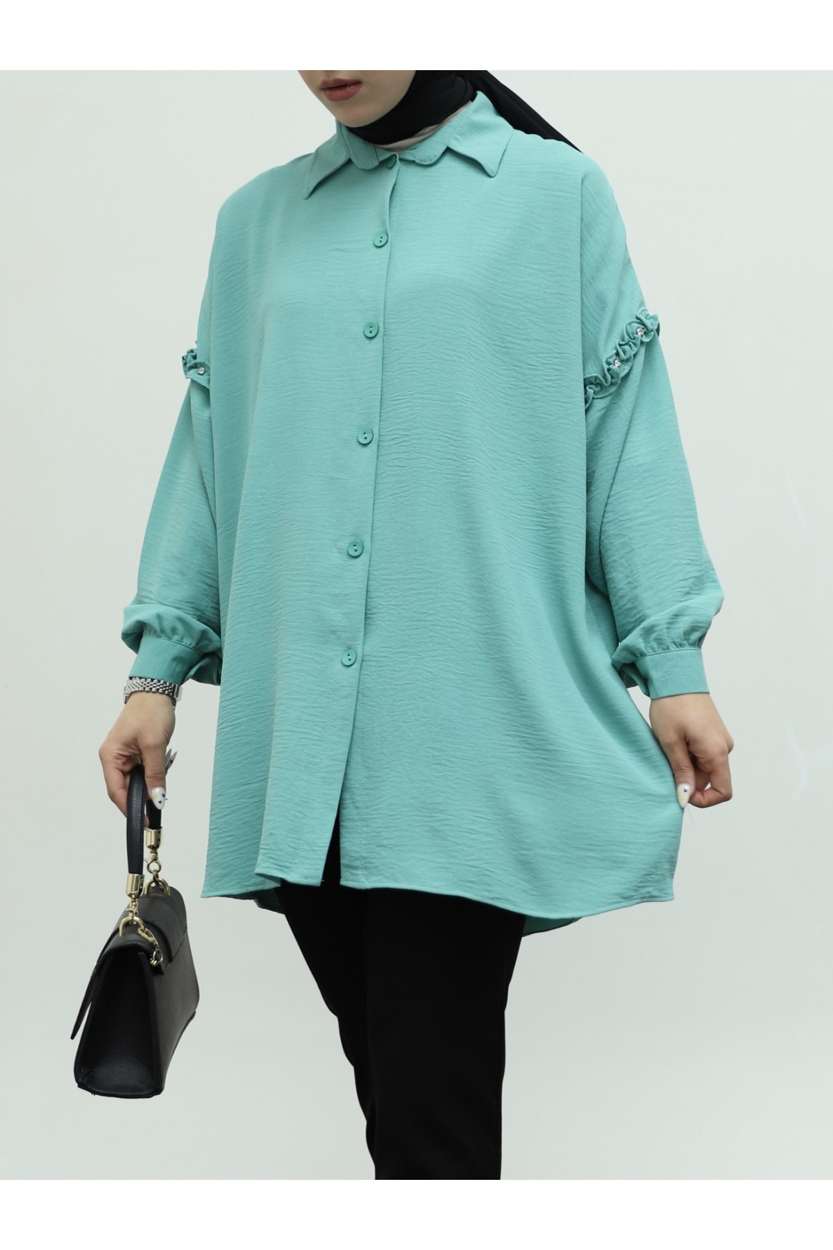 Kolları Taşlı Fırfırlı Salaş Ayrobin Tunik  -Çağla Y.