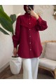 Güpür Püsküllü Ham Cupra Balon Kol Gömlek -Bordo