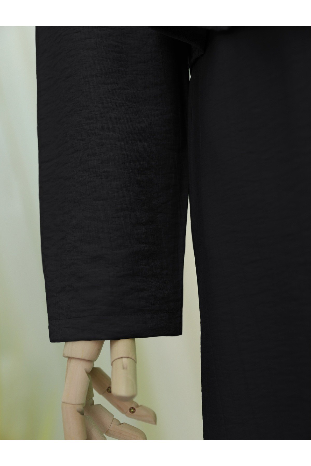 Metal Düğmeli Beli Bağlamalı Gömlek Jile Elbise -Siyah