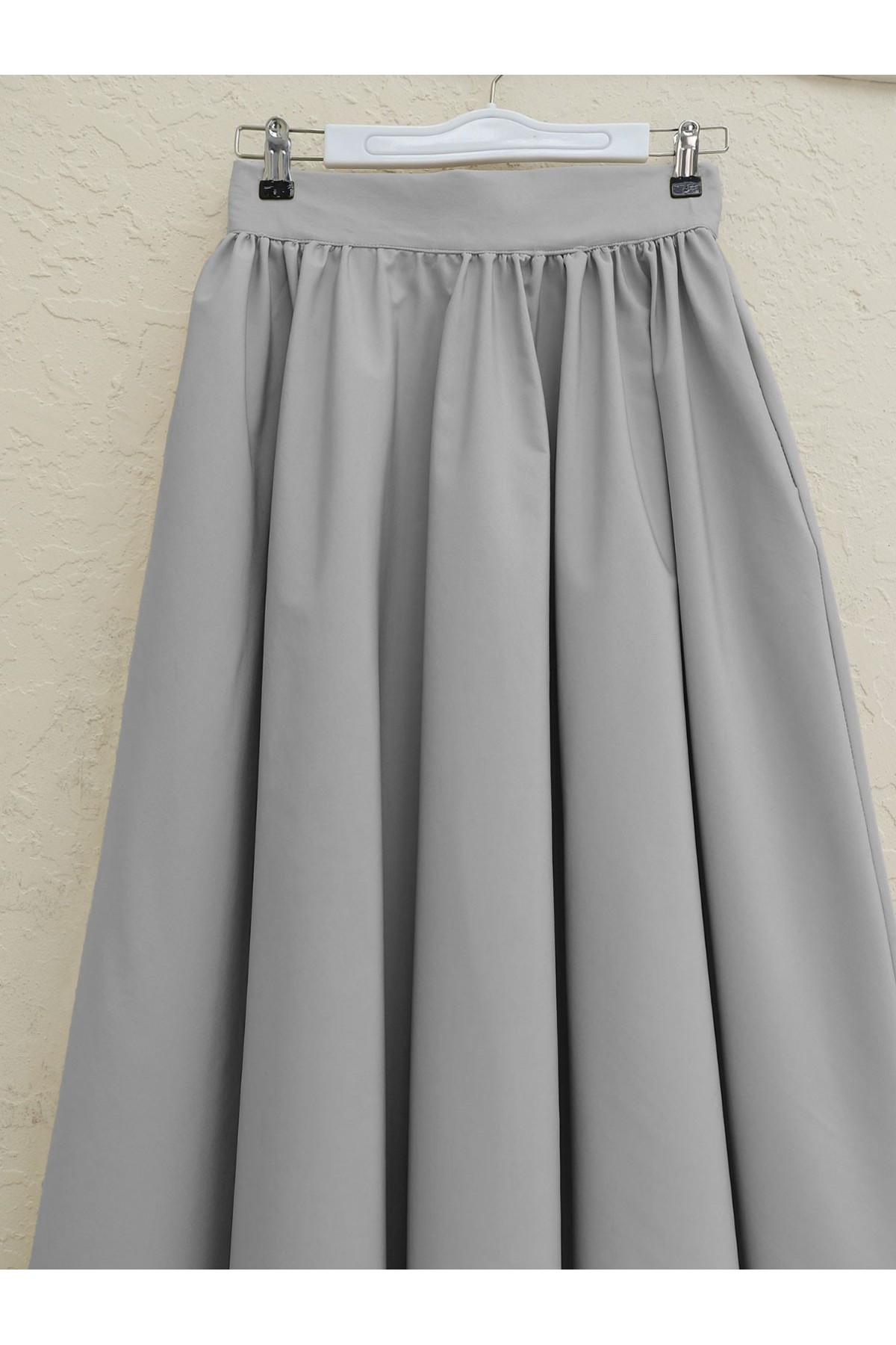 Cepli Pliseli Bondit Etek   -Gri