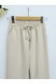 Beli Bağcıklı Dar Paça Pantolon -Bej