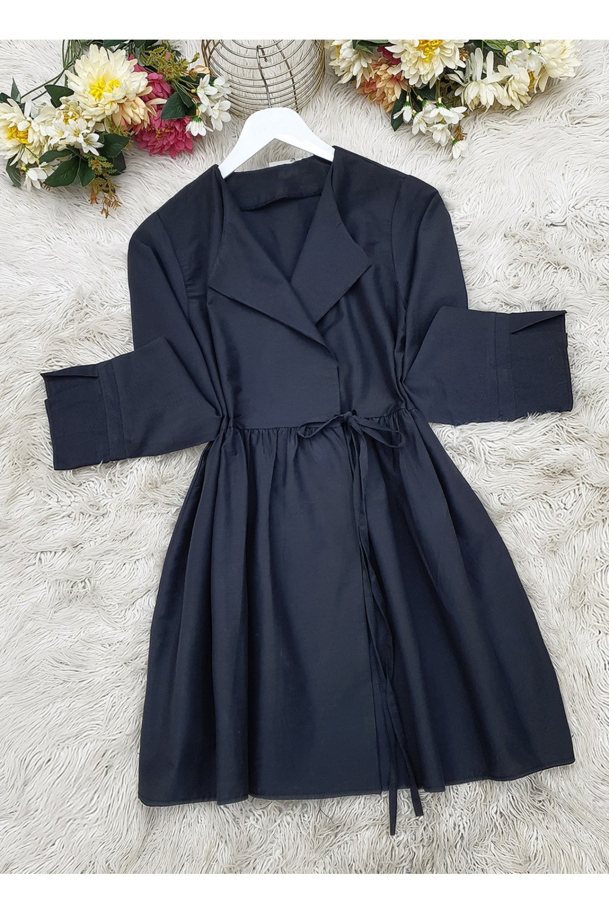 Yan Bağcıklı Kol Manşeti Yırtmaçlı Kimono -Laci