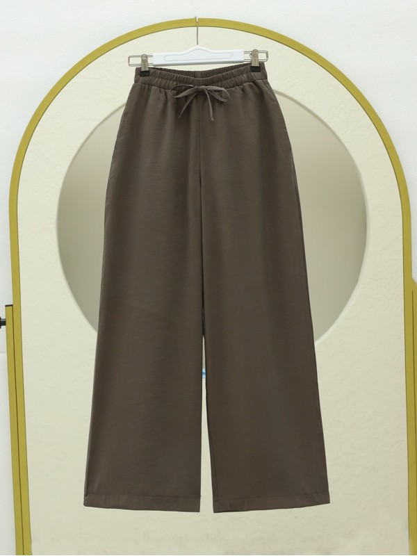 Beli Lastikli Bağcıklı Bol Paça Modal Kumaş Salaş Pantolon-Kamuflaj