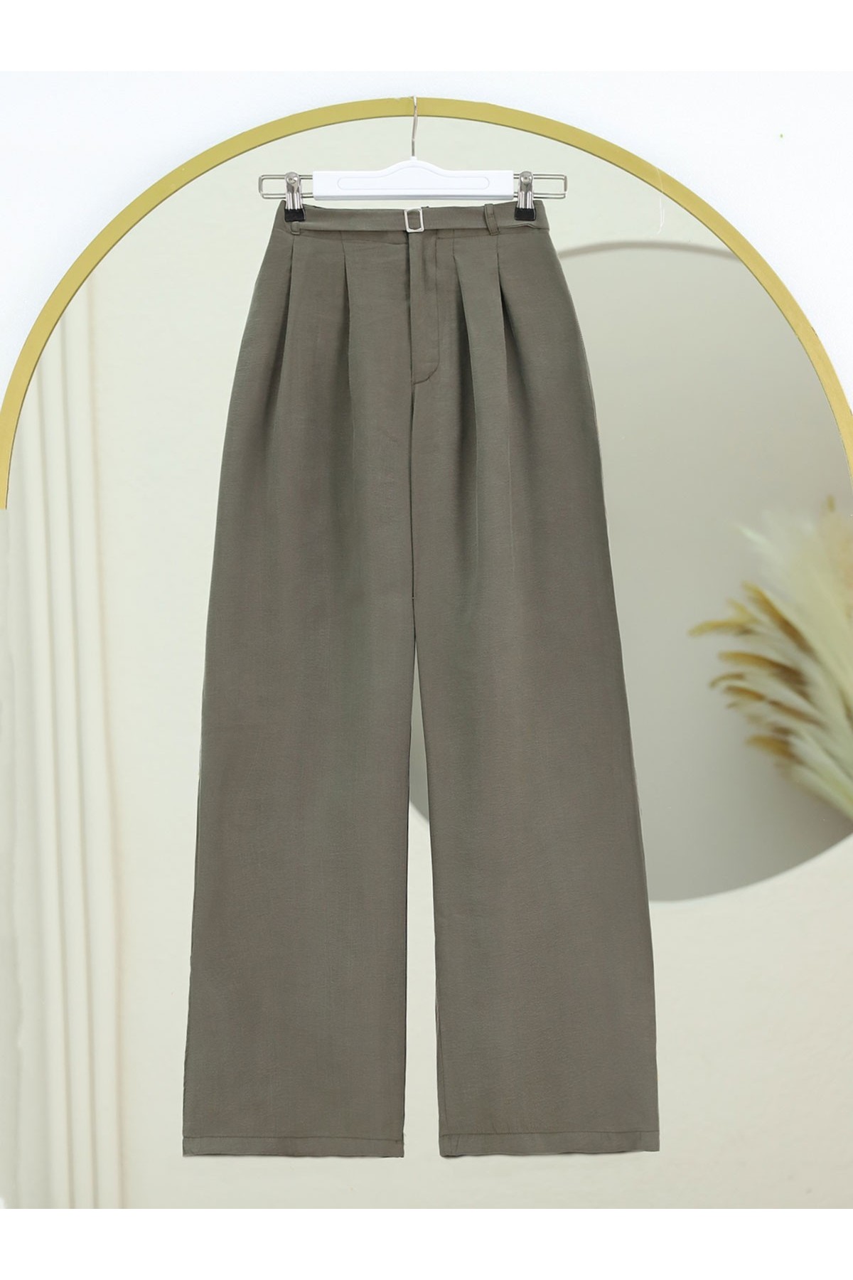 Beli Lastikli Kemer Detaylı Tensel Cupra Pantolon -Haki