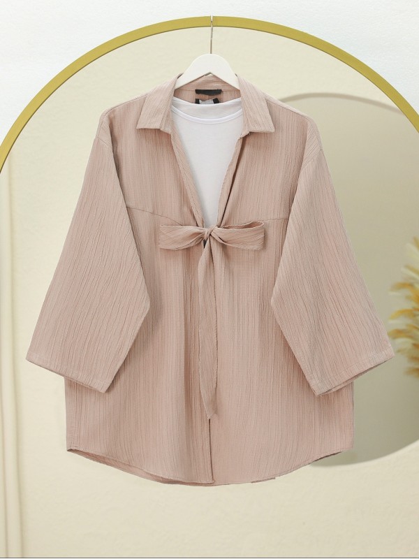 Önden Bağlamalı Krınkıl Kimono -Somon