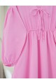 Yakası Bağlamalı Kolu Ve Beli Lastikli Müslin Elbise -Pembe