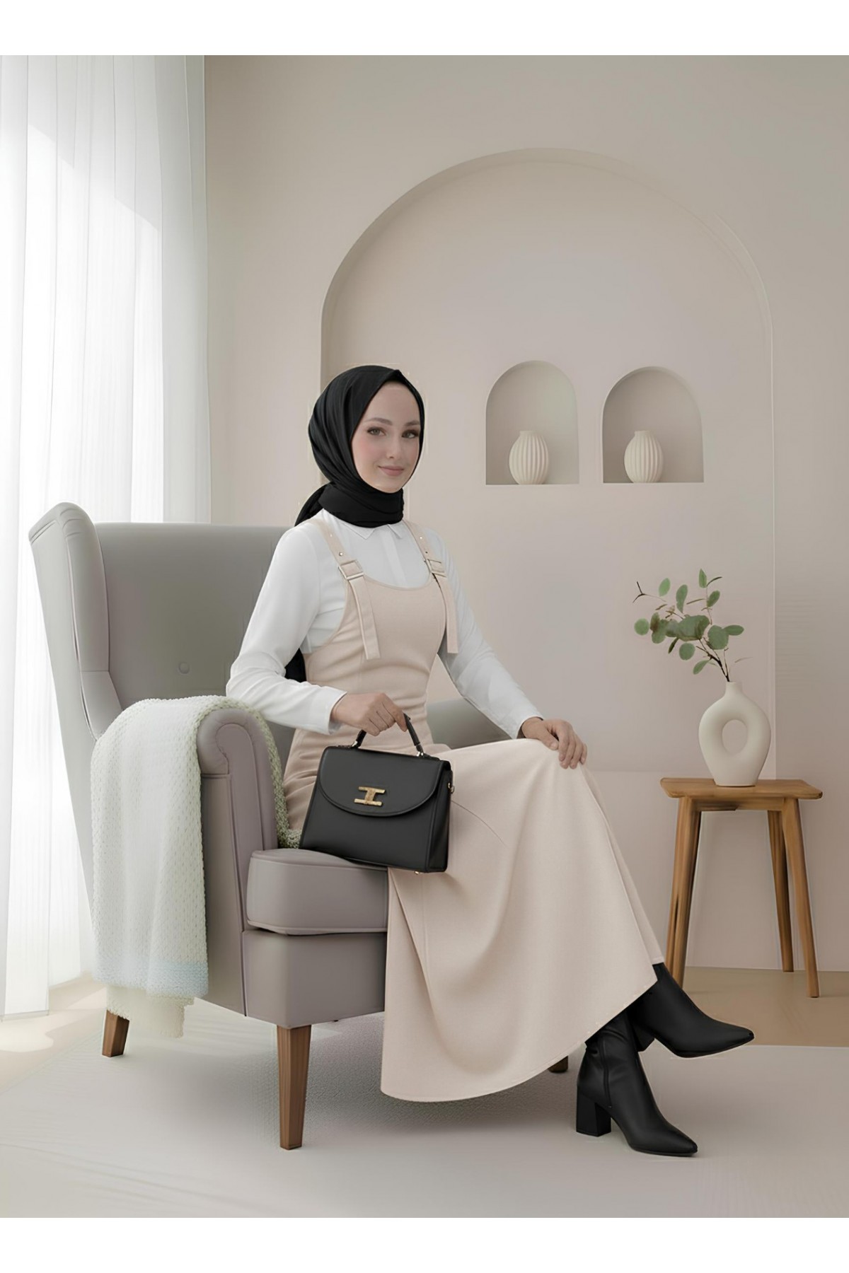 Yarım Fermuarlı Gabardin Jile  -Taş