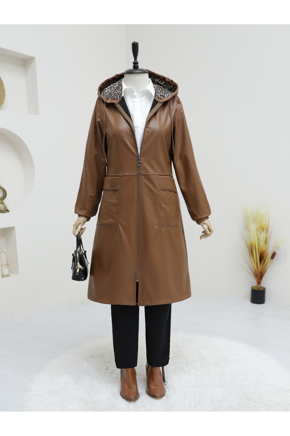 Torba Cepli Fermuarlı Suni Deri Kap -Taba