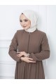 Parçalı Kolu Lastikli Boydan Fermuarlı Ferace -Toprak