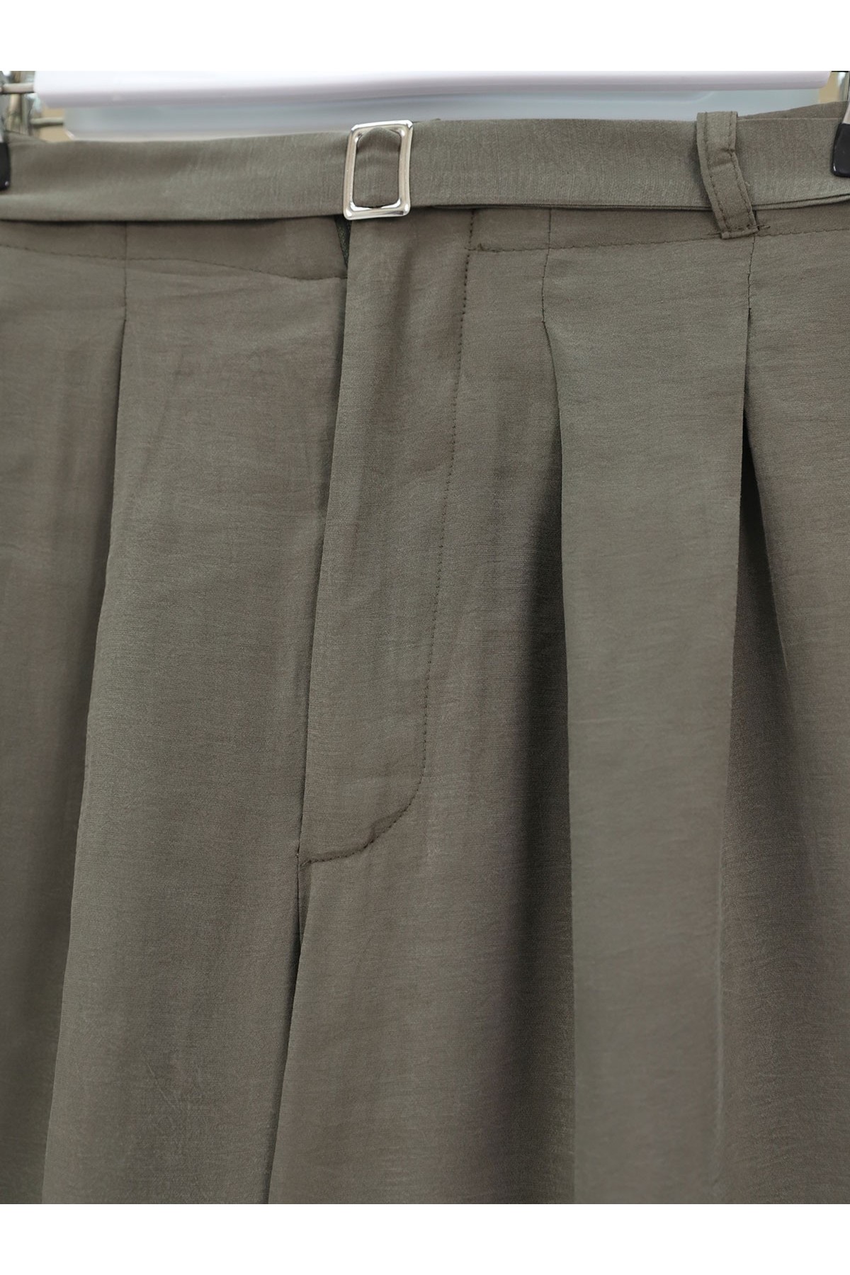 Beli Lastikli Kemer Detaylı Tensel Cupra Pantolon -Haki