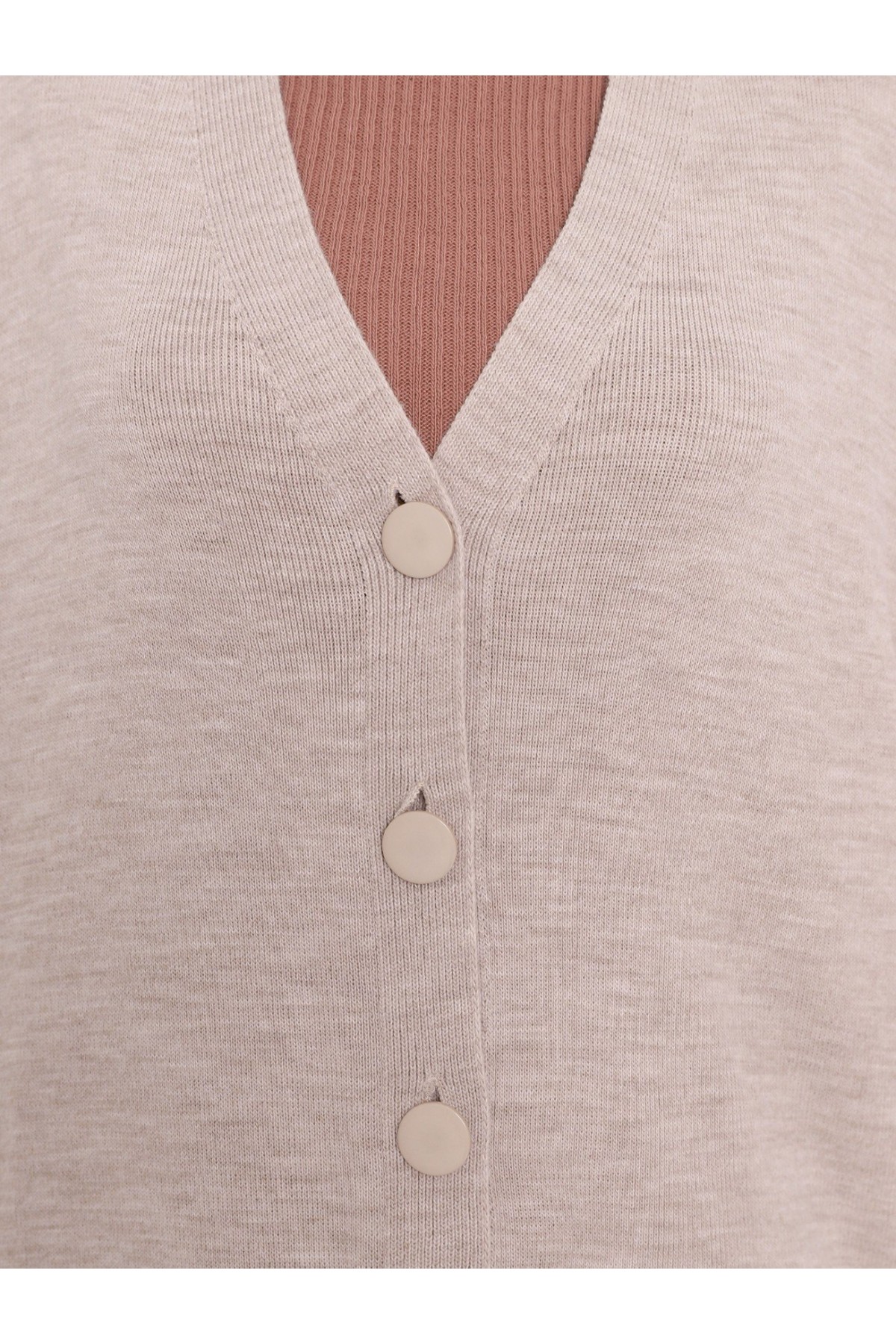 Düğmeli Kışlık Tesettür Triko Hırka -Taş