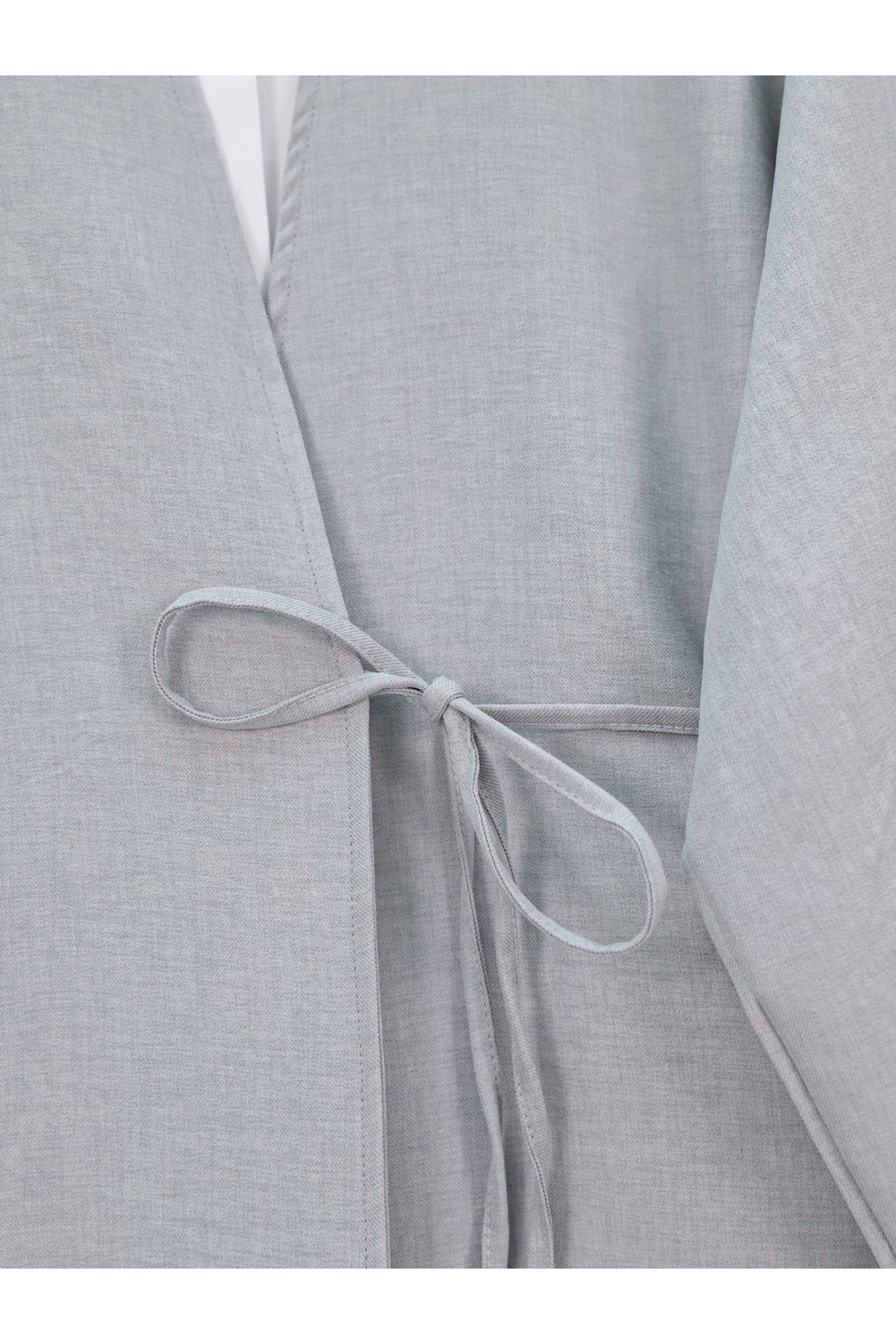 Önden Bağlamalı Pantolonlu Kimono Takım         -Açık Gri