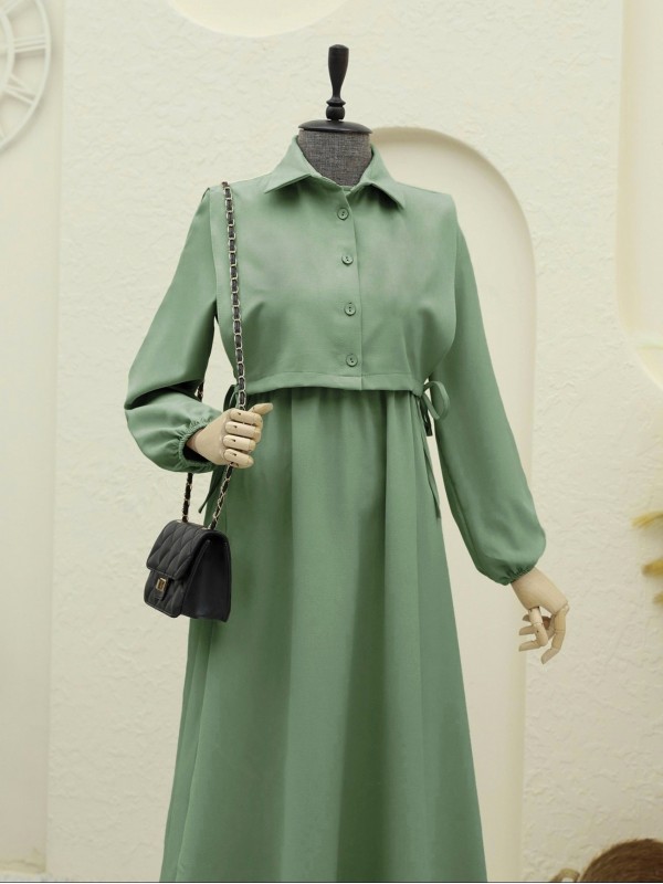 Üstü Gömlek Detaylı Elbise Takım   -Çağla Y.