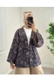 Dijital Baskılı Beli Kemerli Kapitone Kimono -Laci