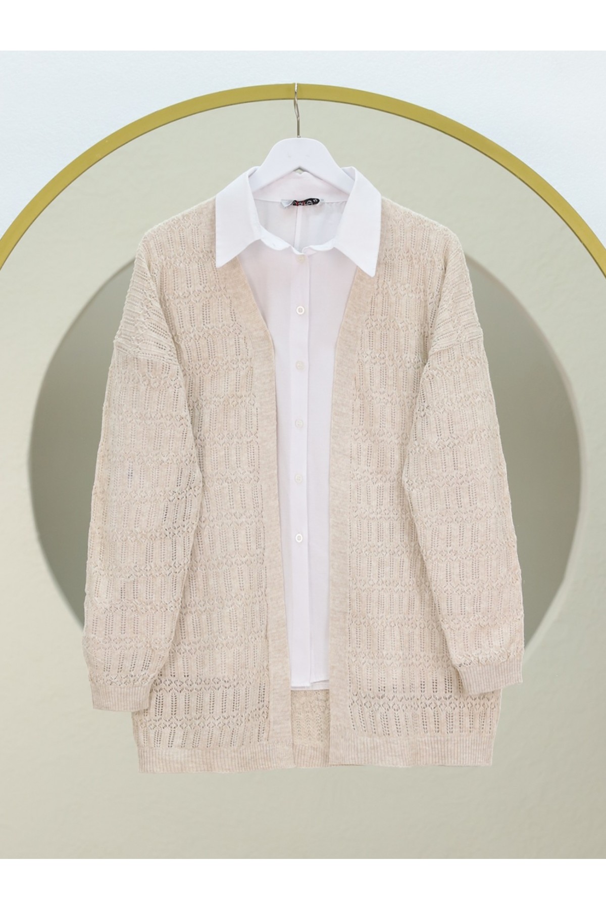 Ajurlu  Desenli Baharlık Hırka  -Taş