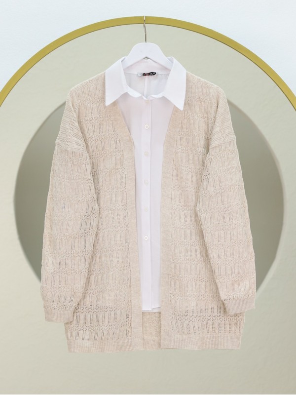 Ajurlu  Desenli Baharlık Hırka  -Taş