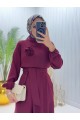 Dik Yaka Kemerli Güllü Tulum -Bordo
