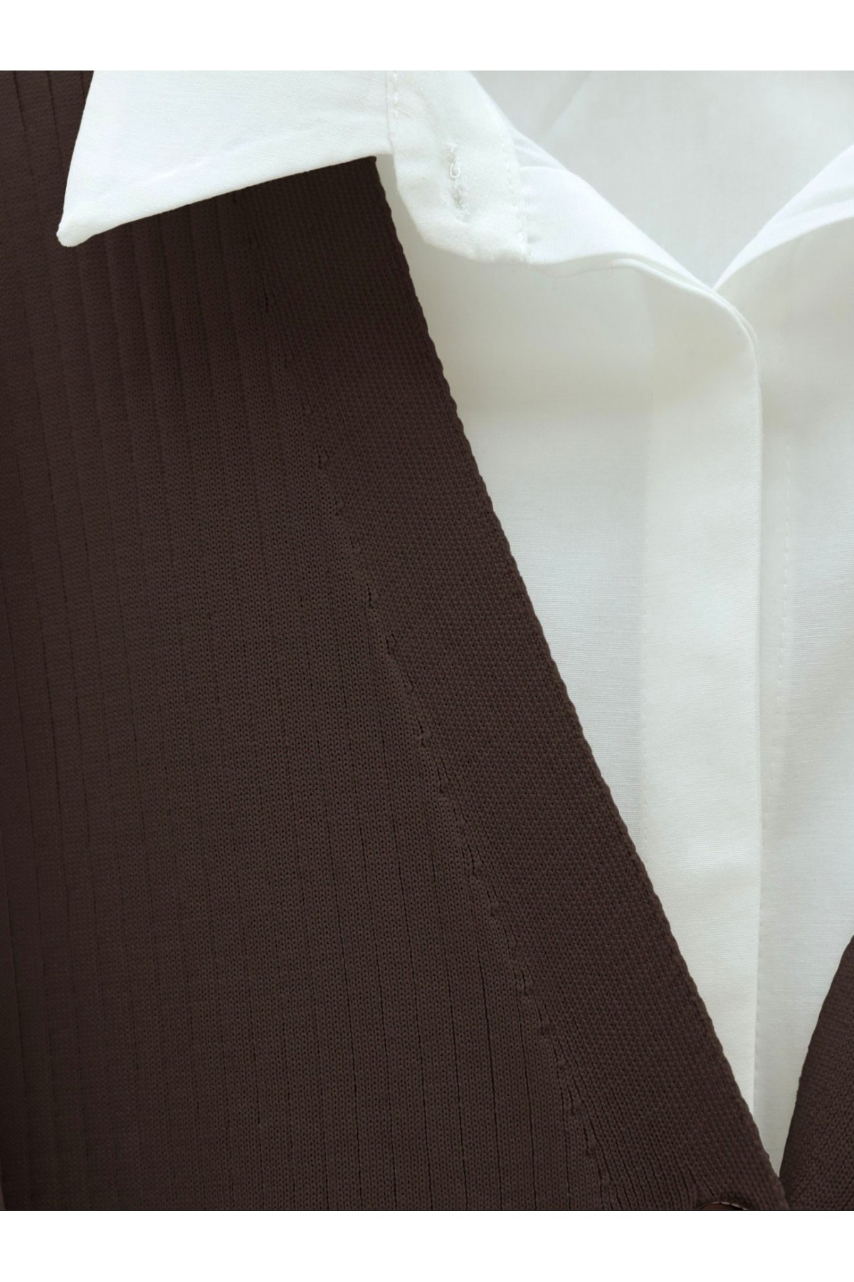 Düğmeli Fitilli Triko Hırka  -K. Kahve