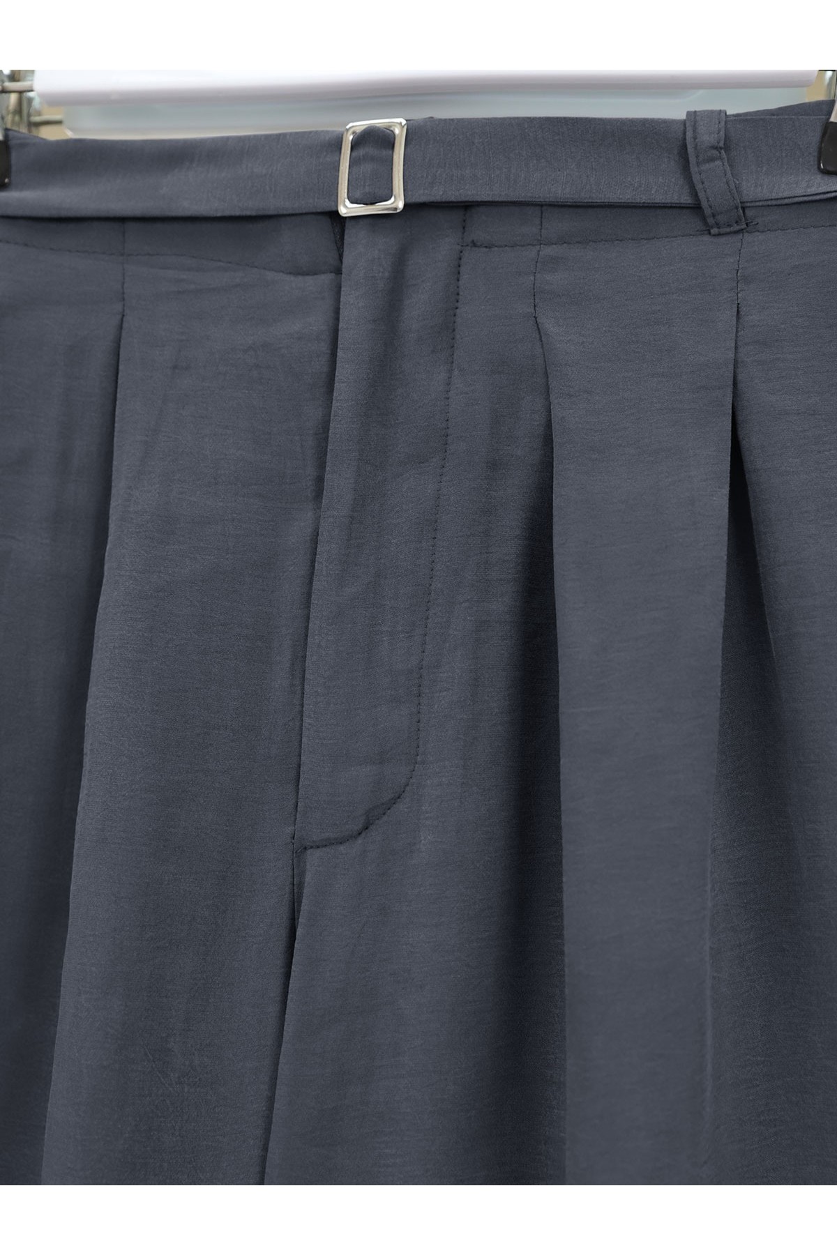 Beli Lastikli Kemer Detaylı Tensel Cupra Pantolon -Füme