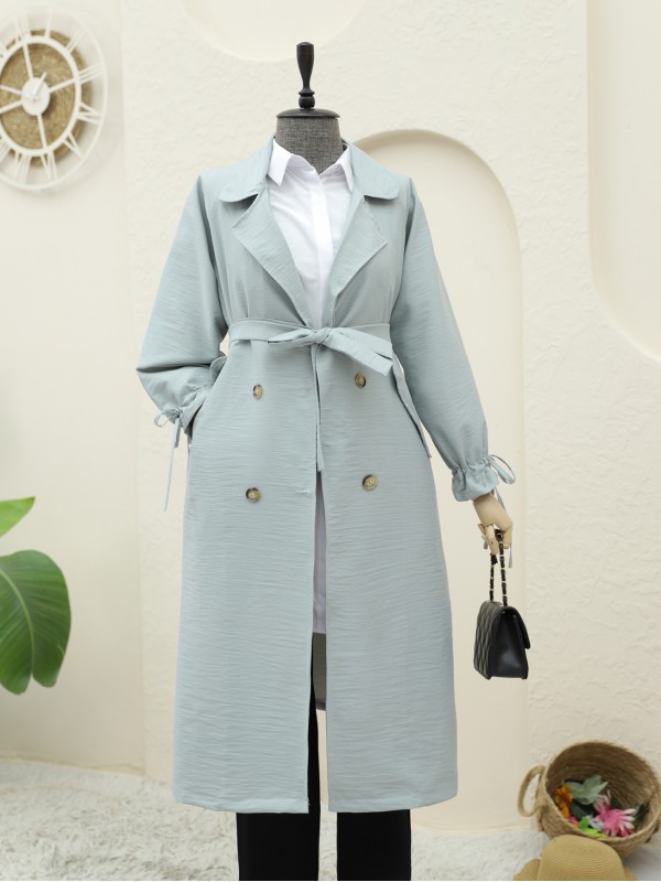 Kolu Manşeti Bağcıklı Kemerli Kap -Su Yeşili