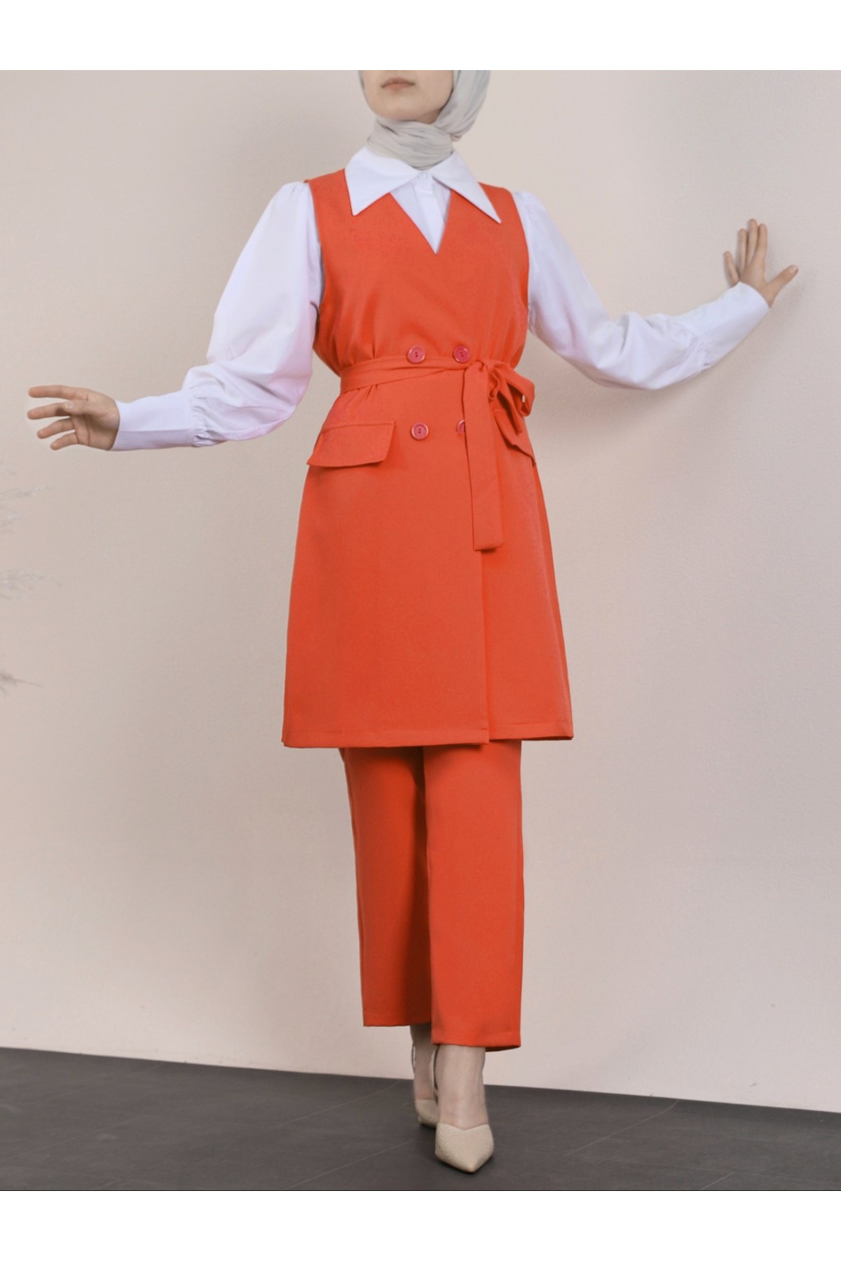 Yelekli Pantolon Takım -Turuncu