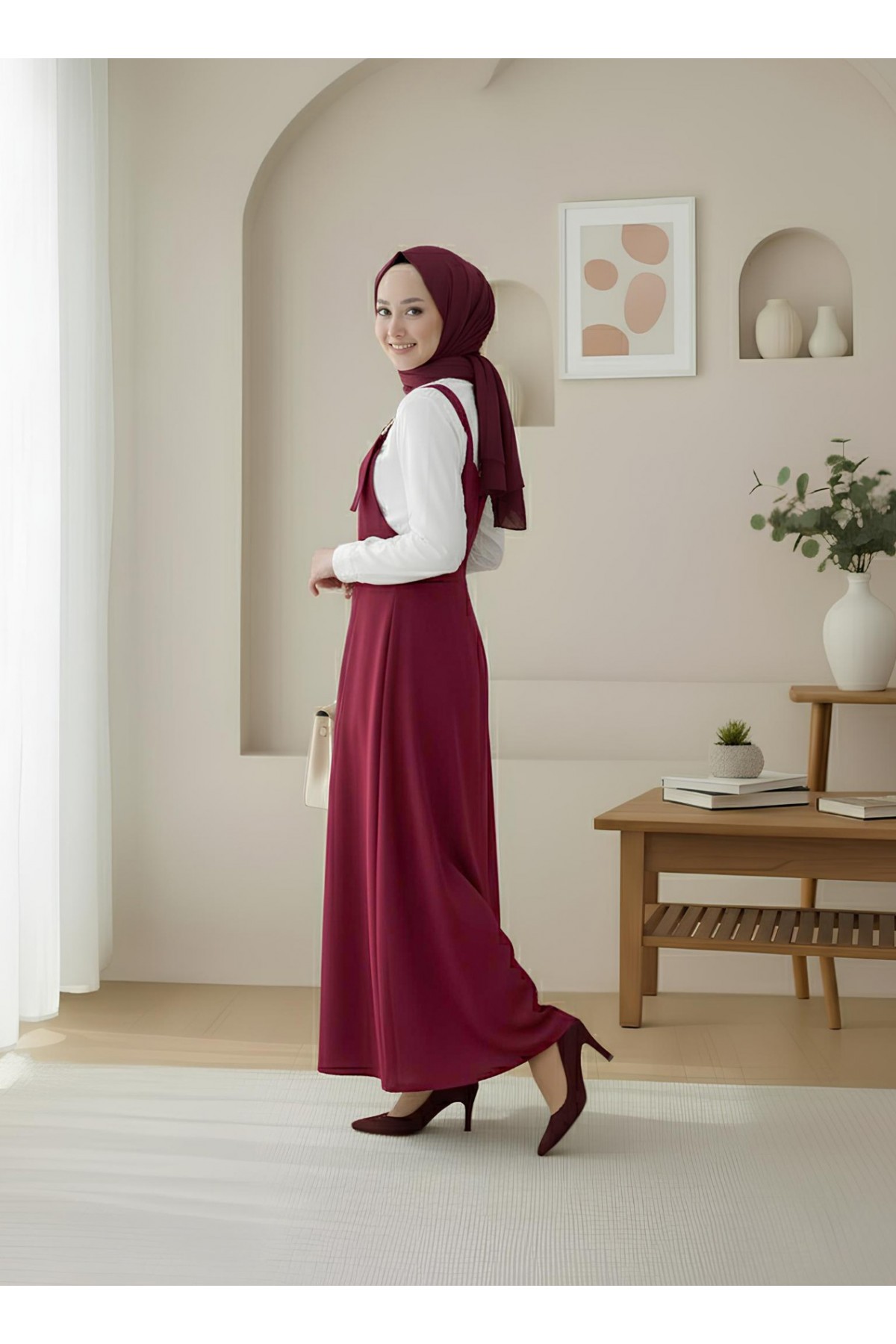 Yarım Fermuarlı Gabardin Jile  -Bordo