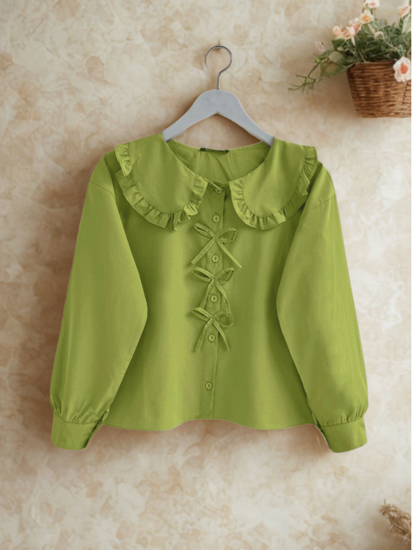 Bebe Yaka Kurdele Detaylı Gömlek  -F.Yeşili