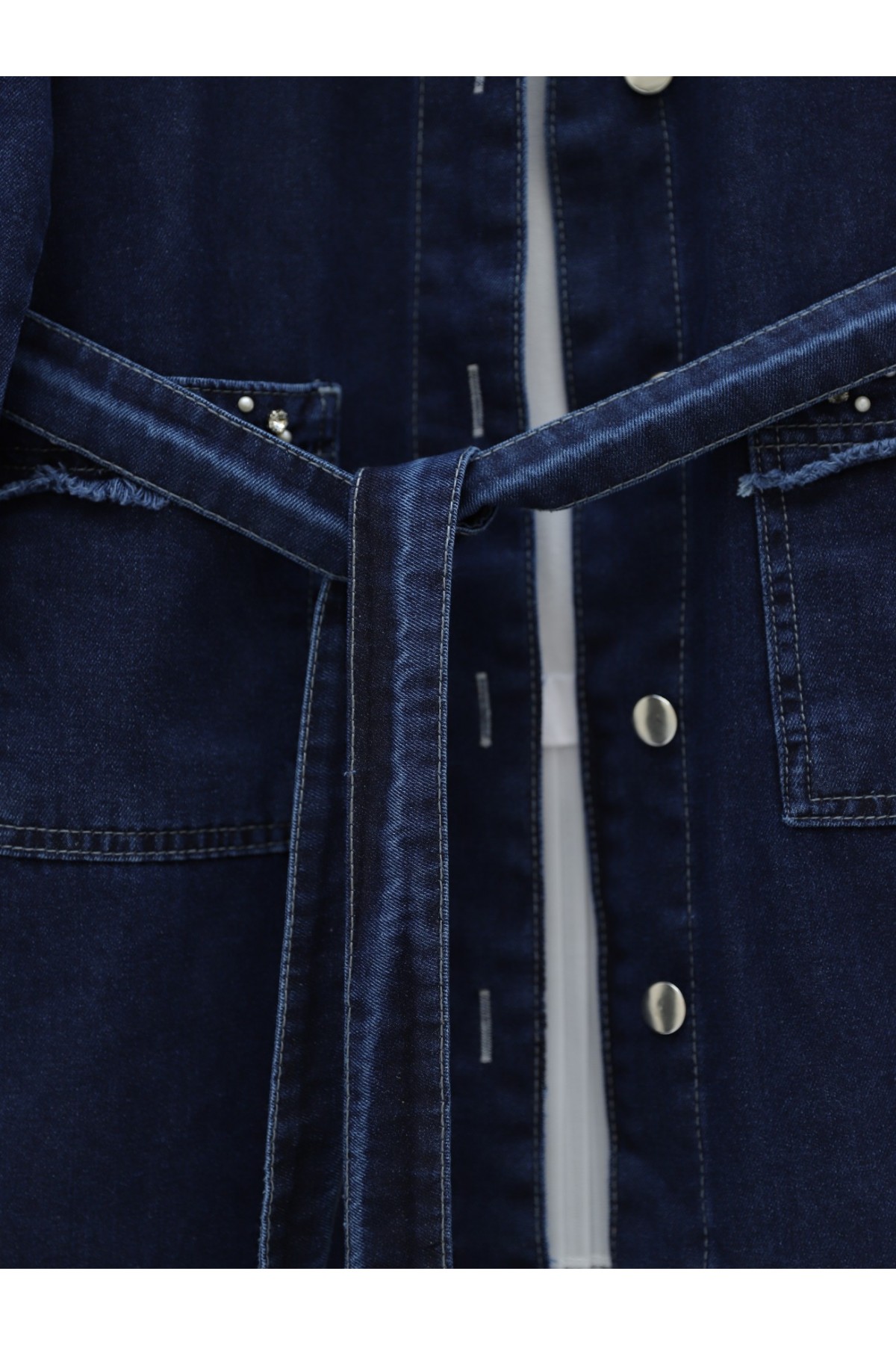 Taş Detaylı Ceket Pantolon Kot Takım  -Laci