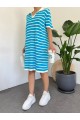 Polo Yaka Çizgili Triko Mini Elbise -Mavi
