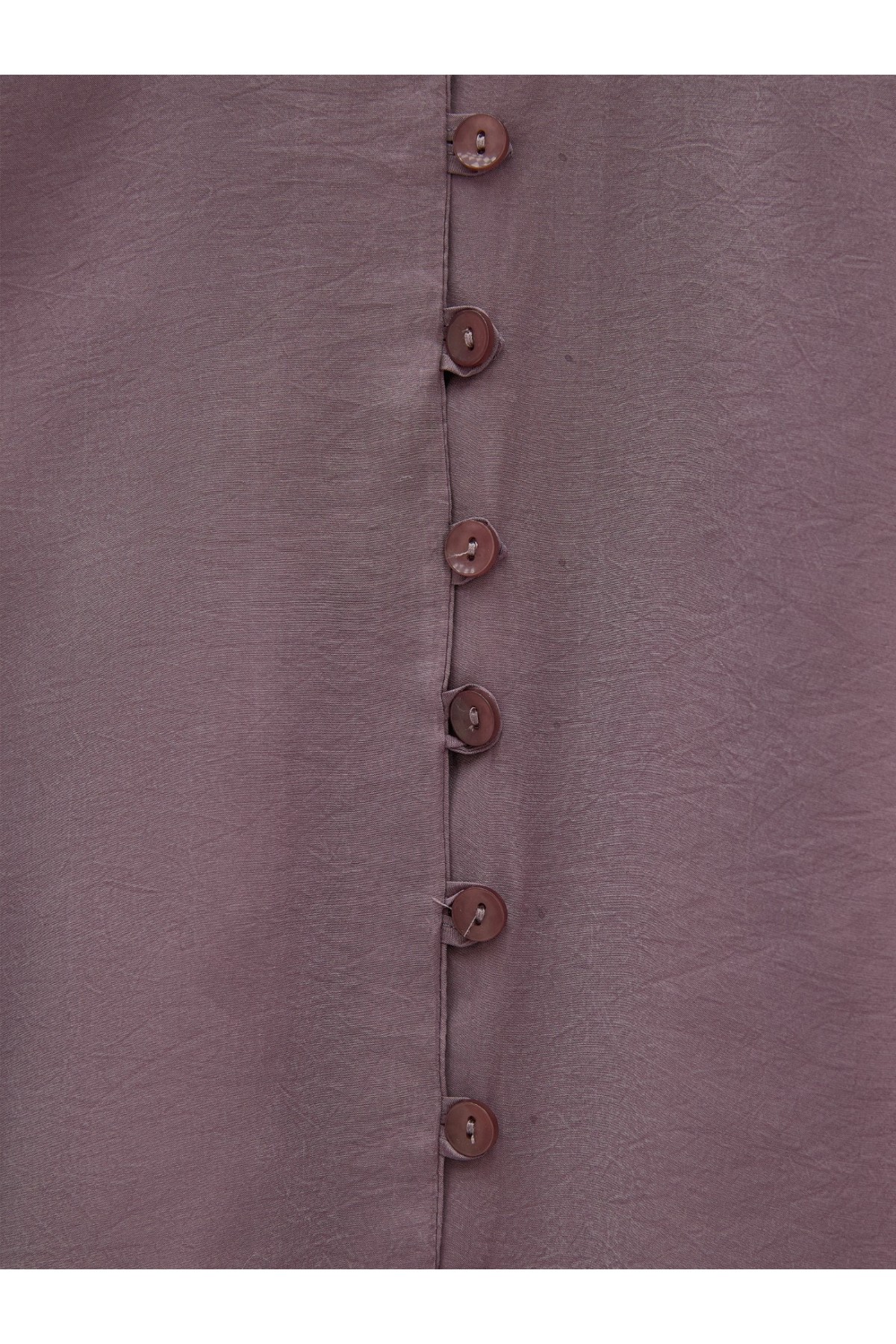 V Yaka Düğmeli Arkası Uzun Gömlek  -Vişne
