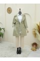 Bolero Detaylı Düğmeli Ara Boy Trençkot -Taş