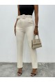 Kalın Kemerli Kumaş Pantalon    -Bej