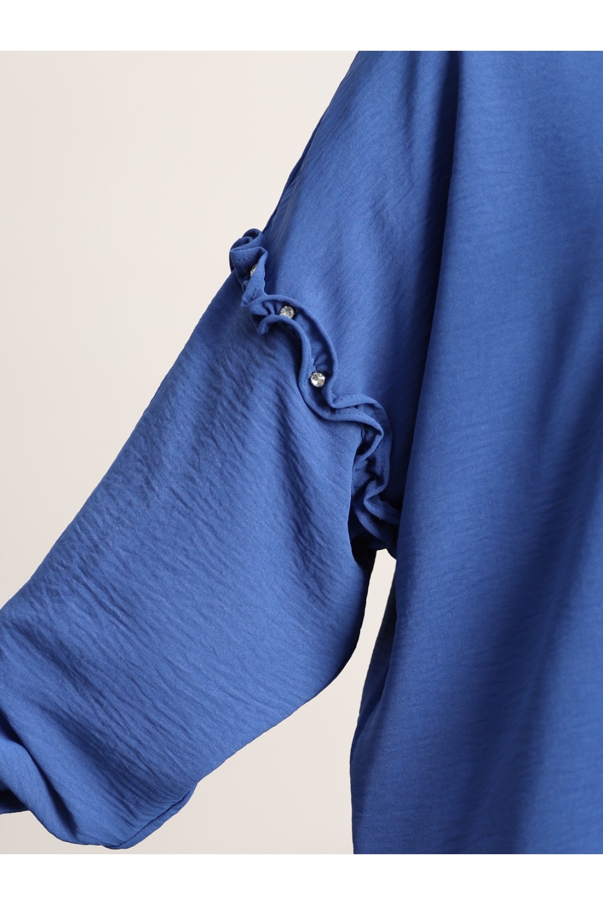 Kolları Taşlı Fırfırlı Salaş Ayrobin Tunik  -İndigo