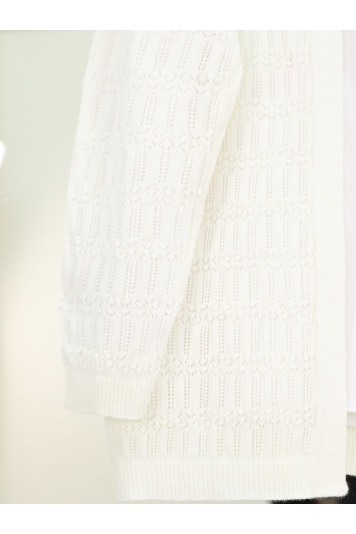 Ajurlu  Desenli Baharlık Hırka  -Beyaz