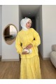 Önü Düğmeli Beli Bağcıklı Kolu Lastikli Etekli Dantelli Takım -Sarı