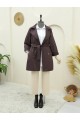 Bolero Detaylı Düğmeli Ara Boy Trençkot -Mürdüm