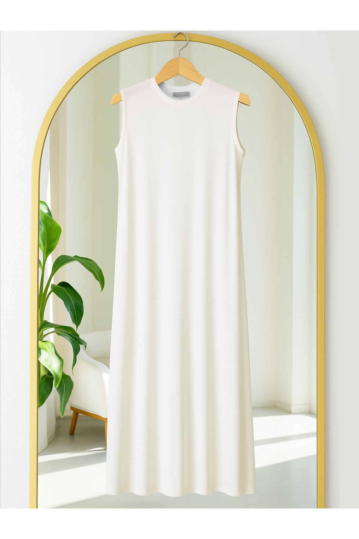 Sıfır Kollu Uzun Penye İçlik -Beyaz