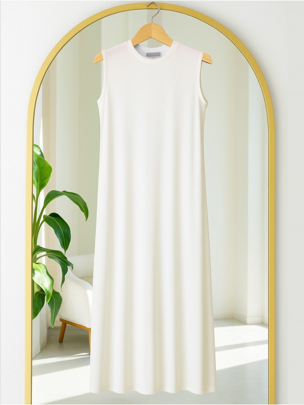 Sıfır Kollu Uzun Penye İçlik -Beyaz