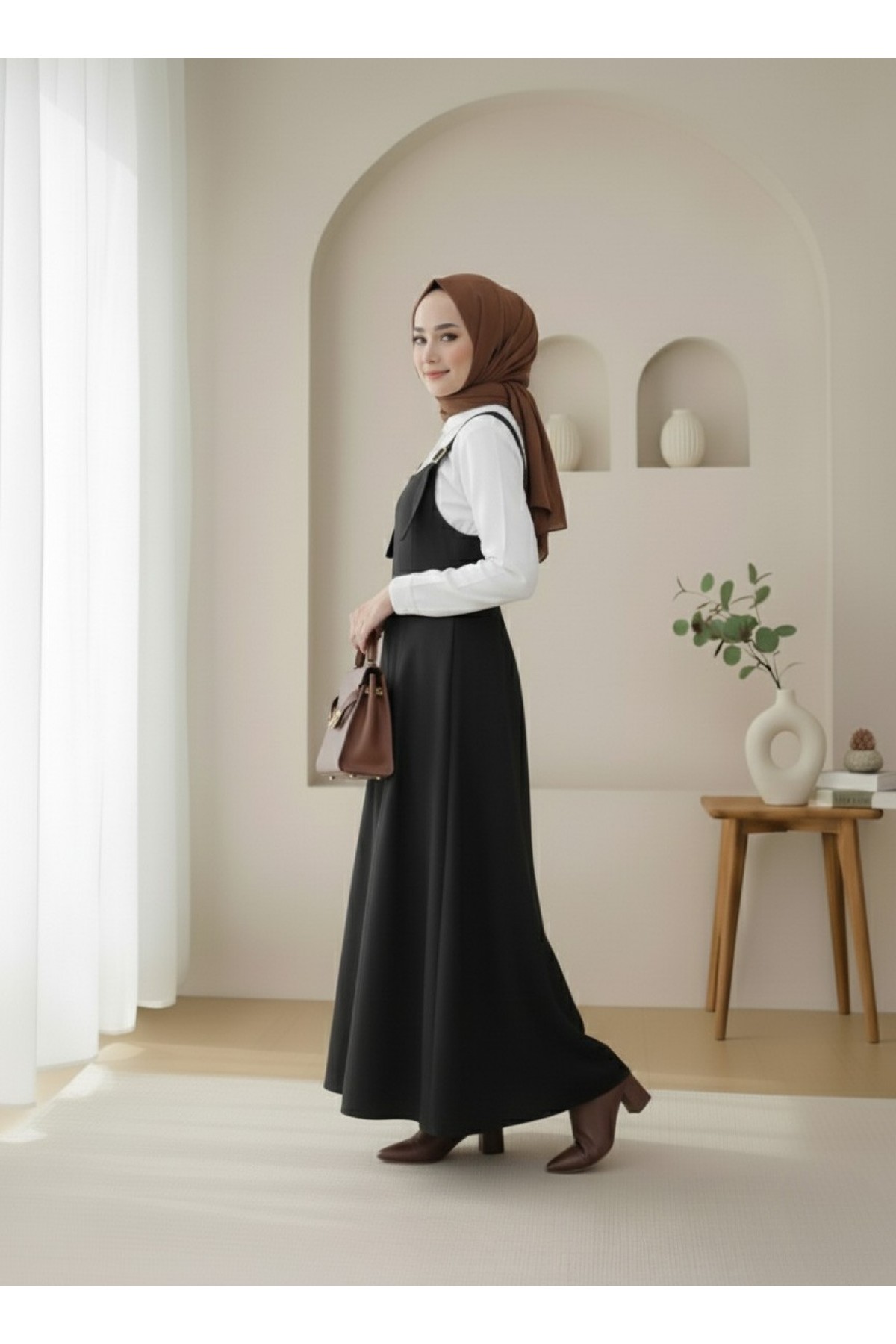 Yarım Fermuarlı Gabardin Jile  -Siyah