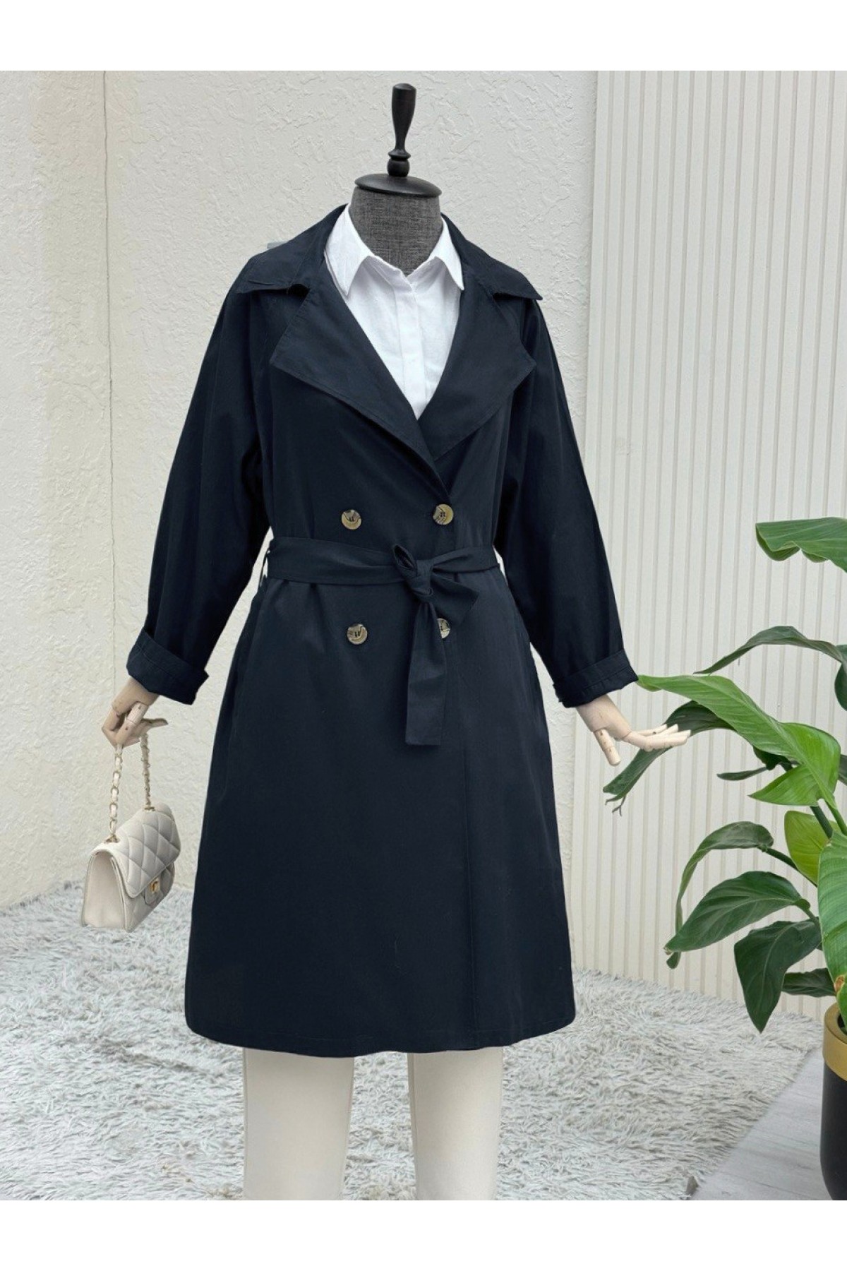 Bolero Detaylı Kemerli Araboy Trençkot -Siyah