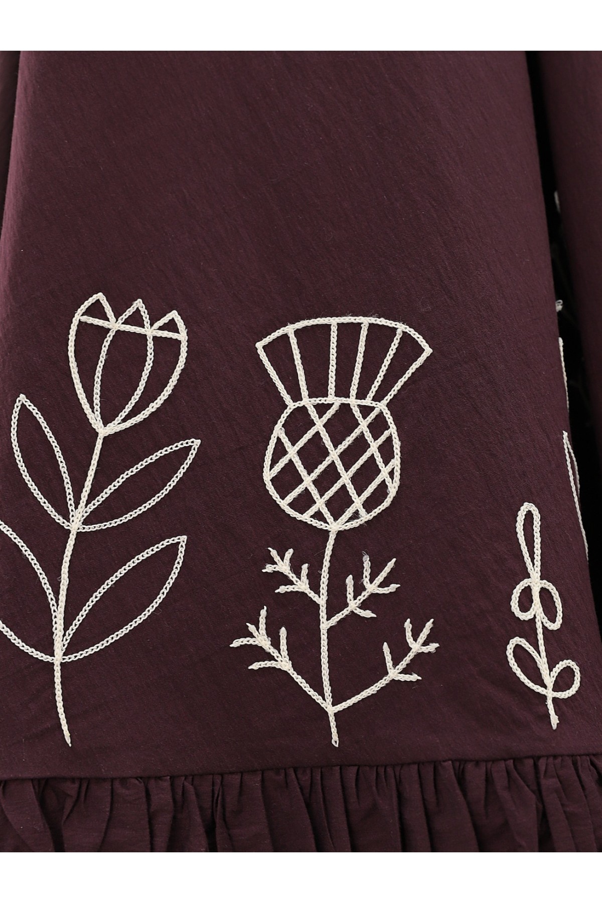 Dantel İşlemeli Beli Lastikli Etek -Mürdüm