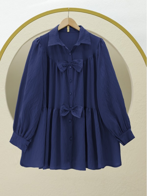 Önü Fiyonk Detaylı Parçalı Gömlek -Laci