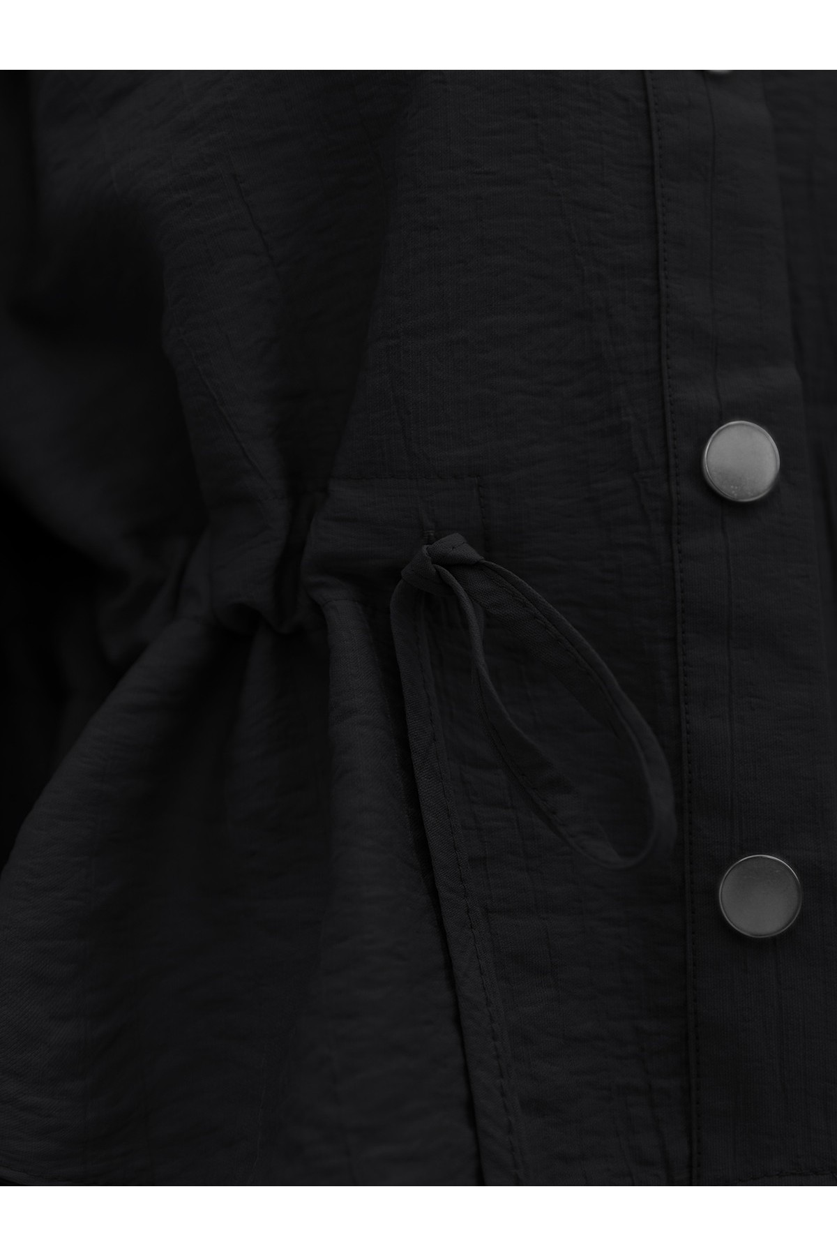 Metal Düğmeli Beli Bağlamalı Gömlek Jile Elbise -Siyah