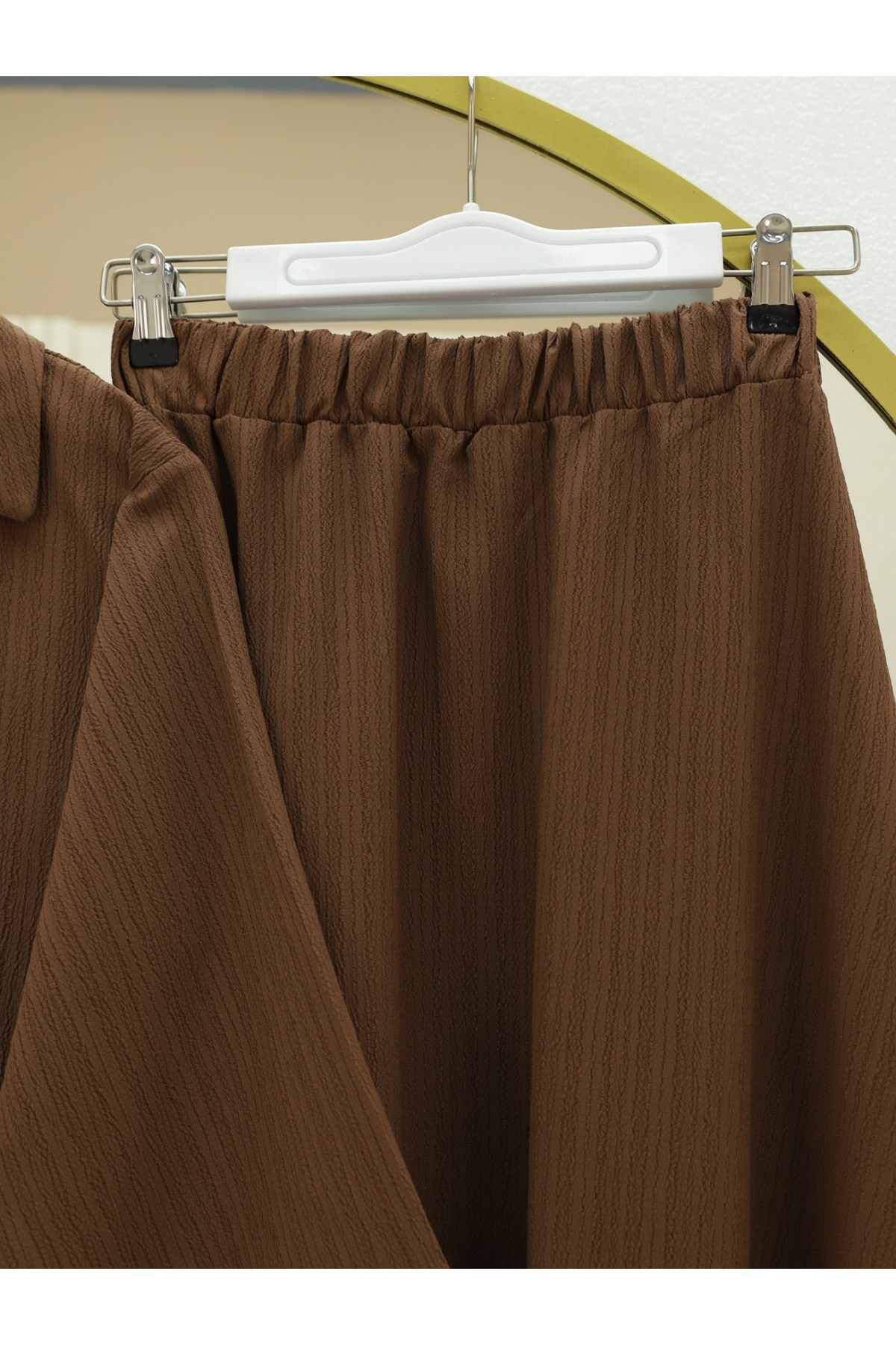 Önü Bağlamalı Etekli Krinkıl Takım  -Kahve