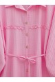 Taşlı Düğmeli Beli Bağlamalı Dantel Detaylı Gömlek -Pembe