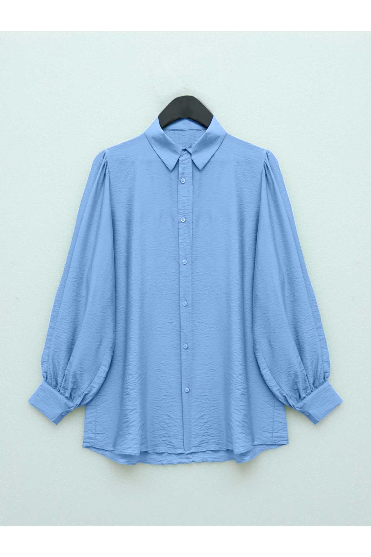 Balon Kol Düz Tunik -Mavi